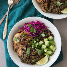 Mushroom Rice Cooker Meal with quinoa, corn and lentils - The Viet Vegan