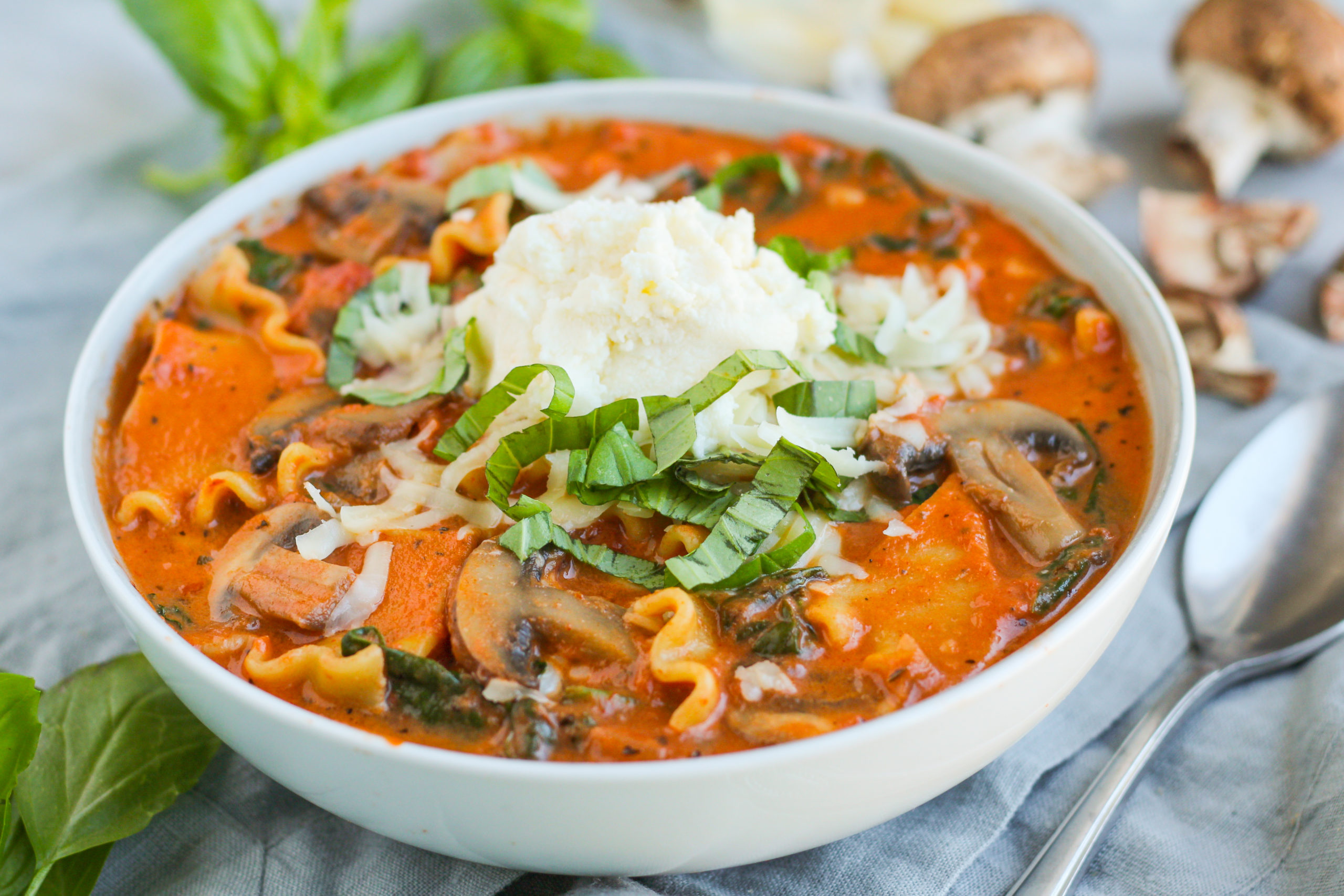 Creamy Spinach, Mushroom & Lasagna Soup | Mushroom Recipes