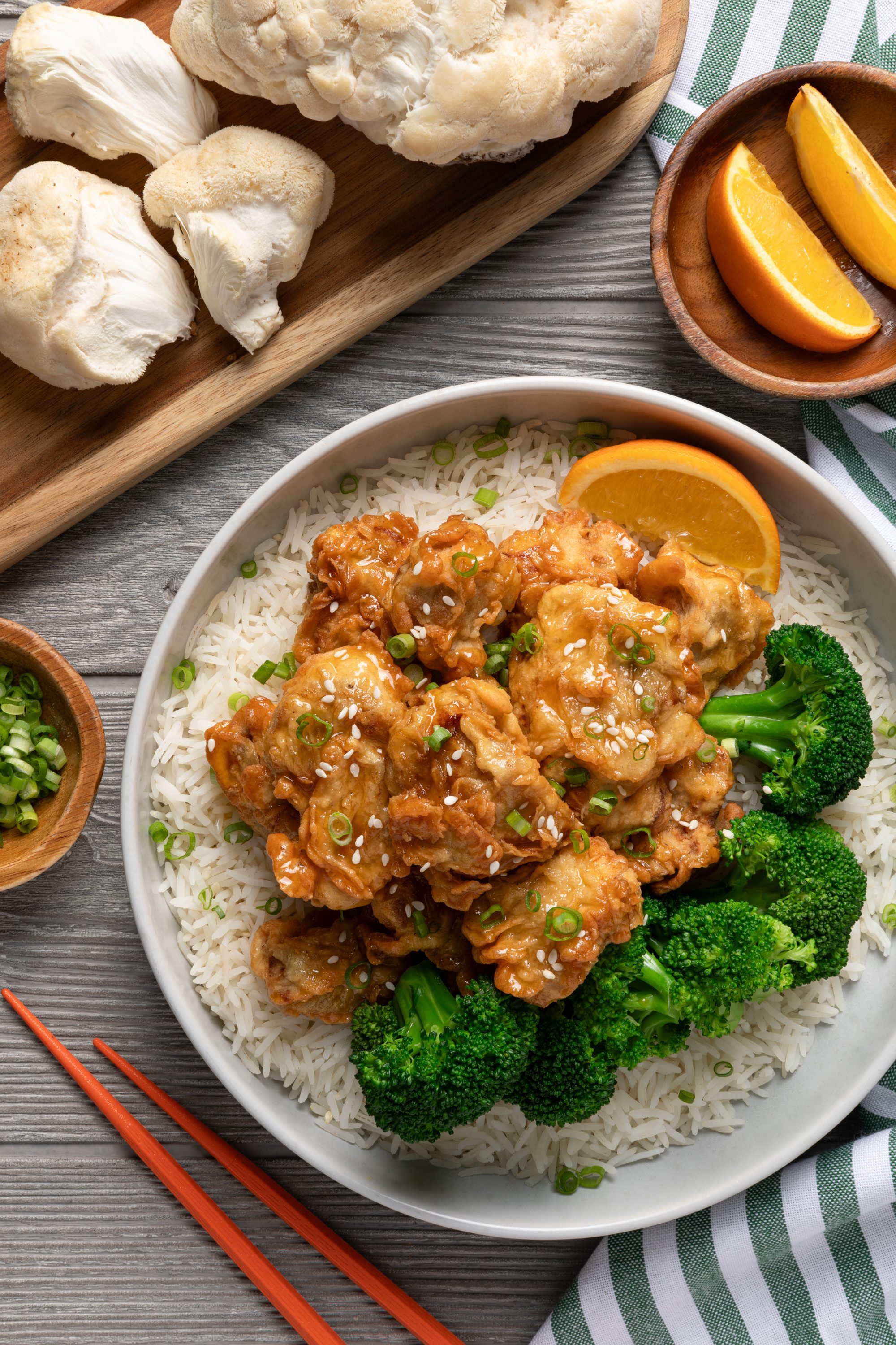 Lion’s Mane Orange “Chicken” Rice Bowls | Mushroom Recipes